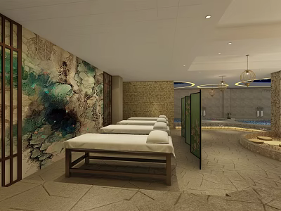 Luxury Beauty Salon Interior With Massage Beds Decorative Wall And Relaxing Ambiance 3d model