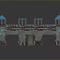 Medieval Castle Fortress With Gray Walls Blue Tower Tops Square Courtyard And Brown Ground