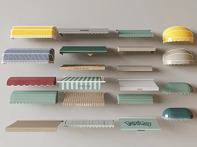 Various Colored Awnings with Different Styles and Patterns for Home and Commercial Outdoor Spaces 3d model
