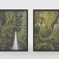 Two Framed Wall Art Pieces Featuring Forest Suspension Bridge And Winding Mountain Road