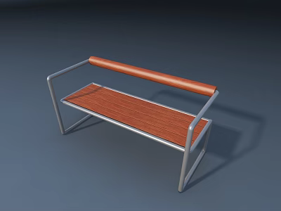 Outdoor Bench With Metal Frame And Wooden Seat And Armrest Design 3d model