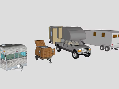 Various RV Trailer and Camper Types Including Truck Mounted and Small Units 3d model