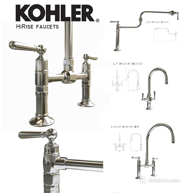 Hi Rise Faucets With Different Design Styles And Technical Drawings 3d model 