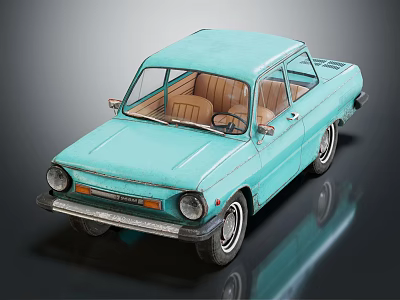 Light Blue Vintage Car With Classic Design And Brown Leather Interior 3d model