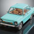 Light Blue Vintage Car With Classic Design And Brown Leather Interior