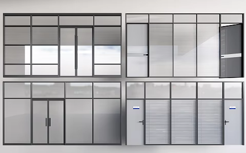 modern office glass partition floor-to-ceiling glass window office glass door 3d model