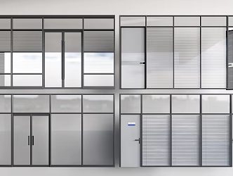 modern office glass partition floor-to-ceiling glass window office glass door 3d model