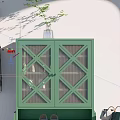 Green Shoe Cabinet With Diamond Grid Doors And Bench Top For Shoe Storage