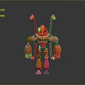 Red Mechanical Robot Design With Extended Arms Antennas And Jointed Legs