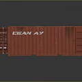 Two Red Shipping Containers With One Open Door And OCEAN AV Label