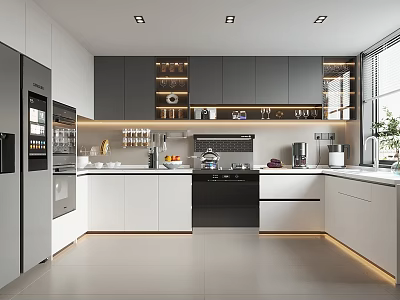 Modern Kitchen Interior Design With Island Counter Cabinets And Appliances 3d model