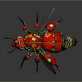 Red Mechanical Bee Figurine With Transparent Wings Metallic Legs Green Lights And Golden Accents