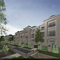 Luxurious Townhouses Exterior With Balconies Lush Greenery And Pool In Residential Area