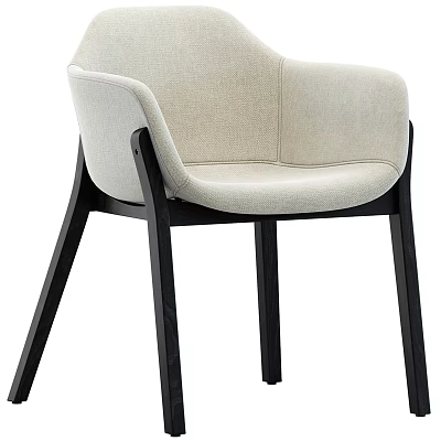 Modern Accent Chair Beige Fabric Upholstery With Armrests And Black Wooden Legs Contemporary Design 3d model