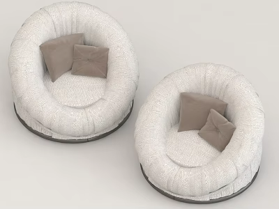 Two White Round Comfortable Bean Bag Chairs With Brown Pillows For Living Room 3d model