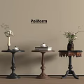 Poliform Side Tables With Vases Books And Teacups In Modern Interior Setting 3d model