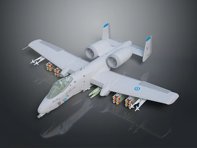 Twin Engine Military Aircraft With Weapons Mounted On Wings And Emblem 3d model