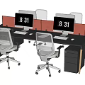 Modern Office Desk Workstations With Computer Monitors Red Dividers And Mesh Chairs 3d model
