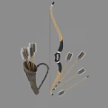 Handcrafted Traditional Bow And Arrows With Decorative Feathers In Leather Quiver
