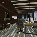 Modern Public Office Area With Wooden Walls Beam Ceiling And Computer Workstations