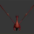 Red Dragon 3D Model With Large Wings Long Tail And Gray Background 3d model