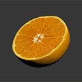 Fresh Half Sliced Orange With Juicy Segments And Shiny Surface On Dark Background