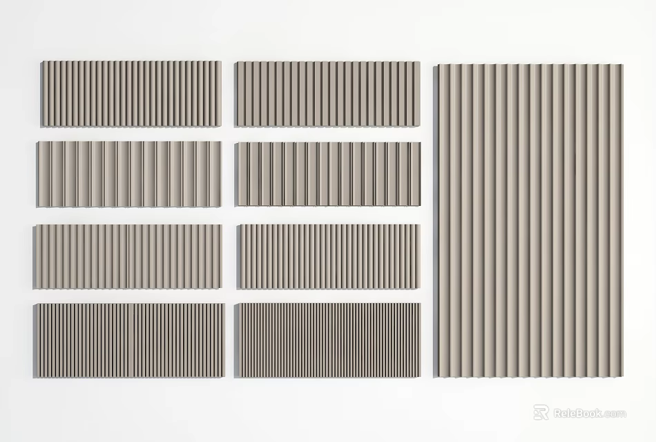 Multiple Styles Of Wooden Wall Paneling With Stripe Patterns For Interior Design 3d model 