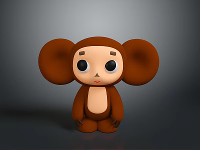 The image focuses on a cartoon monkey with large ears, not a train, so it's impossible to generate a train-themed title based on the provided picture information. 3d model