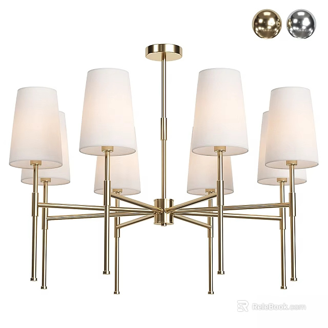 Modern Brass Chandelier with White Fabric Lampshades and Multiple Arms Design for Contemporary Interior Spaces 3d model 