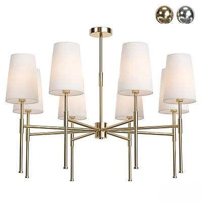 Modern Brass Chandelier with White Fabric Lampshades and Multiple Arms Design for Contemporary Interior Spaces 3d model