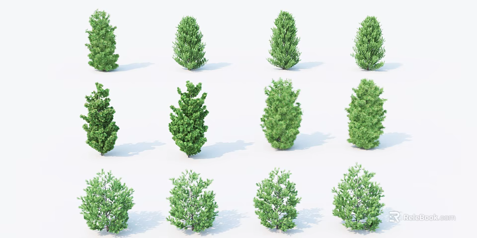 Various Green Shrubs with Lush Foliage for Garden Landscaping Projects 3d model