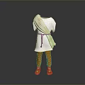 Fashionable Outfit Display With White Top Orange Pants Beige Brown Striped Shawl And Orange Shoes