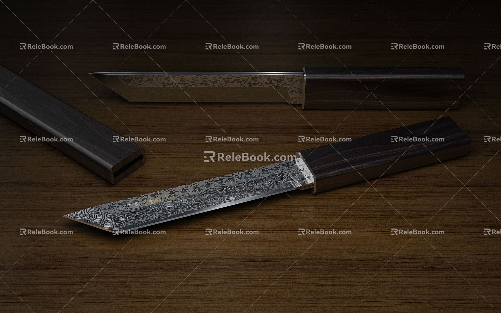 Modern Knife Damascus Small Straight Knife 3d model