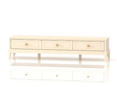 Light Cream Modern TV Stand with Three Drawers and Golden Handles Sleek Design 3d model