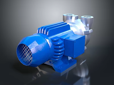 Industrial Blue Silver Pump Mechanical Structure With Metal Inlet Outlet Parts 3d model