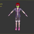 Game Anime Character 3D Render Model With Blue Jacket Shorts Fingerless Gloves And Goggles