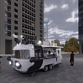 Modern Food Truck Parked On Urban Street With Pedestrians And Buildings