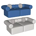 Modern Two-Seater Sofa in Blue and Beige with Herringbone Pattern Pillows 3d model