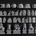 Traditional Stone Sculpture Carvings With Lion Statues Various Shapes And Decorative Designs