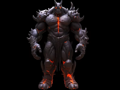 Game And Movie Character Muscular Demonic Figure With Black Skin Red Lava Veins And Spikes 3d model