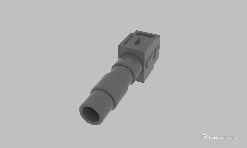 Gray Mechanical Part 3D Model With Square Base And Cylindrical Tube 3d model 