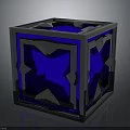 Geometric Blue Cube Design With Metallic Frame And Transparent Surface