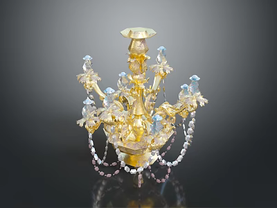 Golden Crystal Chandelier With Multi Armed Structure And Decorative Bead Pendants 3d model