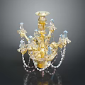 Golden Crystal Chandelier With Multi Armed Structure And Decorative Bead Pendants