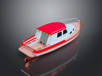 Wooden Boat With Red Roof White Hull Windows Deck And Reflection 3d model