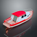 Wooden Boat With Red Roof White Hull Windows Deck And Reflection