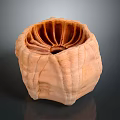 Unique Wooden Sculptural Bowl With Intricate Texture And Radial Interior Pattern