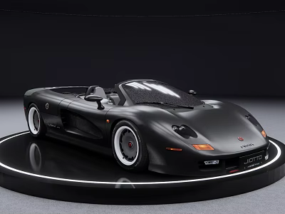 Black Convertible Sports Car With Shiny Exterior On Circular Display Platform 3d model