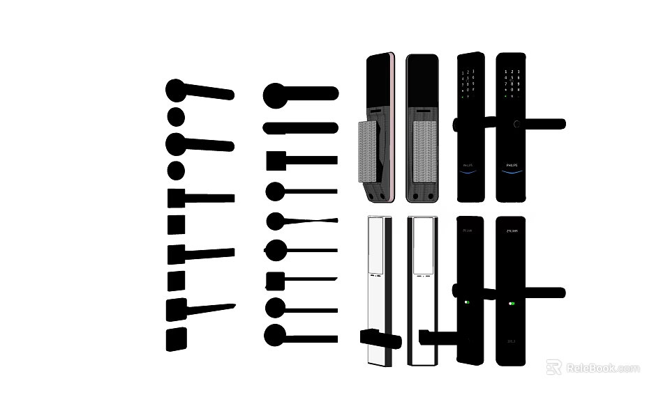 Various Door Handles With Lever Knob And Smart Lock Design Options 3d model 