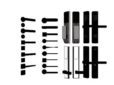 Various Door Handles With Lever Knob And Smart Lock Design Options 3d model